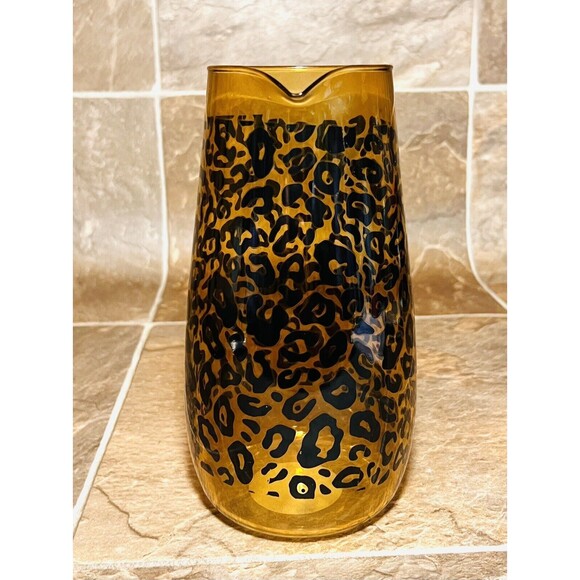 Cheetah Print Glass Pitcher Amber Leopard Pattern - New - Picture 3 of 5